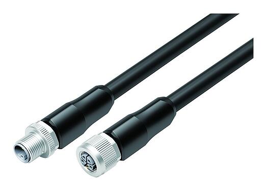 Ilustración M12 Conector de cable macho - conector de cable hembra, Número de contactos: 4+FE, sin blindaje, moldeado en el cable, IP68, PUR, negro, 5 x 2,50 mm², UL en preparación, 2 m