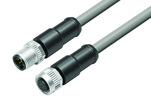Vue 3D 77 3430 3429 20708-0060 - M12-A Câble de raccordement connecteur mâle - connecteur femelle, Contacts: 8, non blindé, surmoulé sur le câble, IP68, UL, PVC, gris, 8 x 0,25 mm², 0,6 m