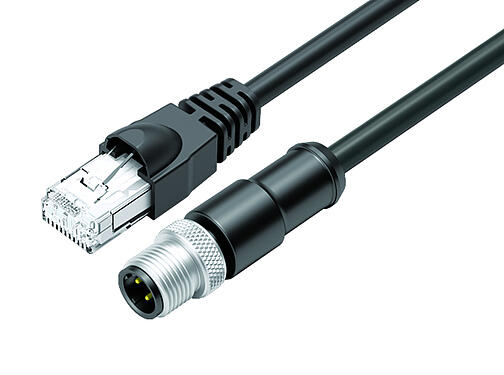Ilustración 77 9753 4529 64704-0060 - M12/RJ45 Cable de conexión conector de cable macho - conector RJ45, Número de contactos: 4, blindado, moldeado/engarzado, IP67, Ethernet CAT5e, TPE, negro, 2 x 2 x AWG 24, 0,6 m