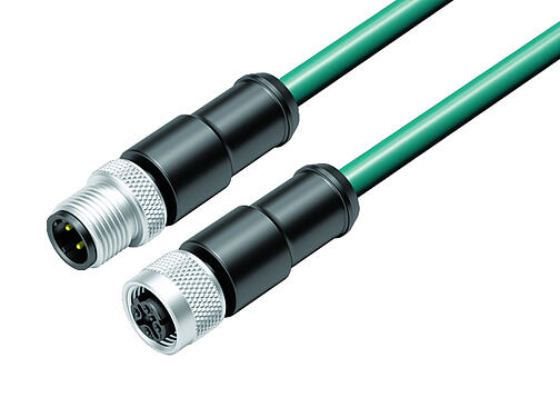 Illustration 77 4530 4529 34704-0060 - M12/M12 Connecting cable male cable connector - female cable connector, Contacts: 4, shielded, moulded on the cable, IP67, Ethernet CAT5e, TPE, blue/green, 2 x 2 x AWG 24, 0.6 m