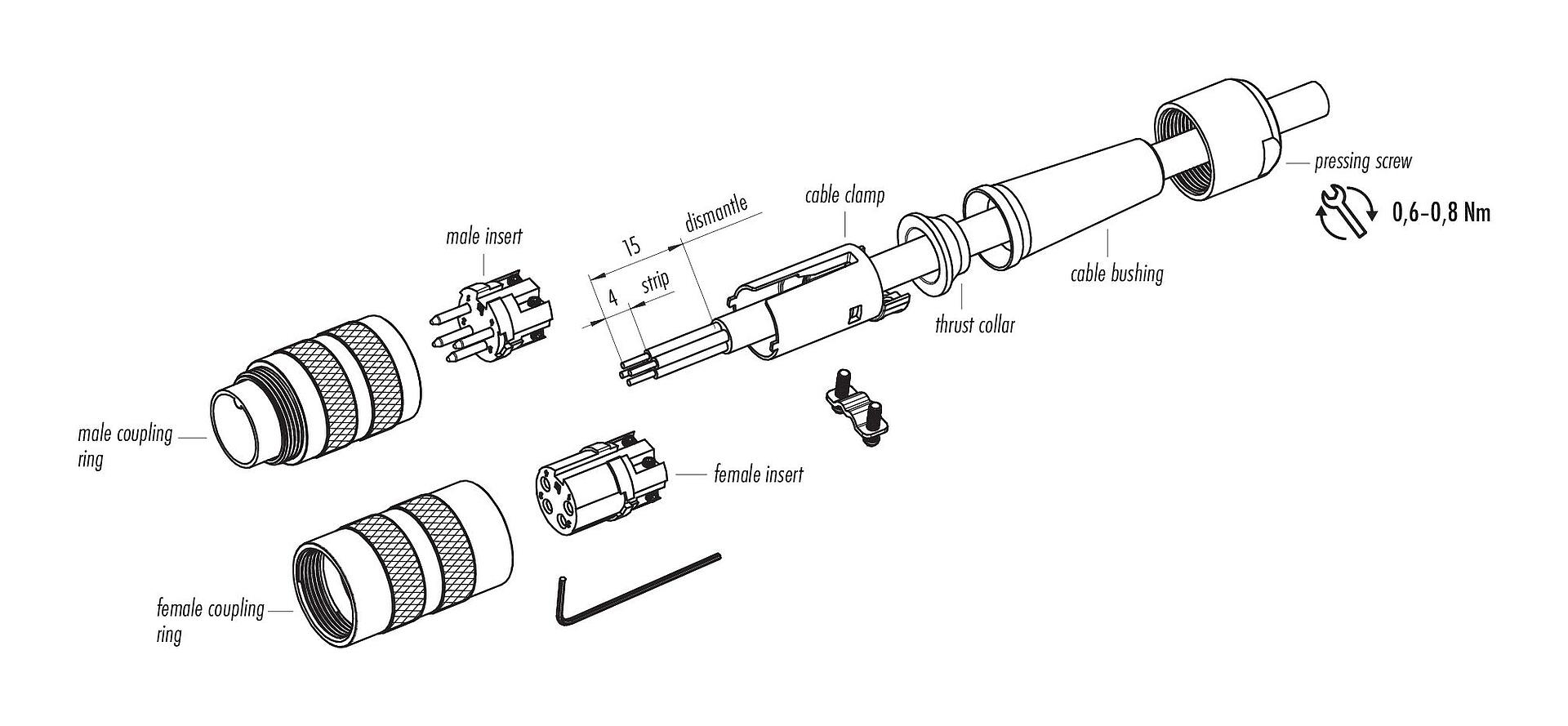M16, Male cable connector, IP40, shieldable, Contacts: 7 (07-a) | 99 ...