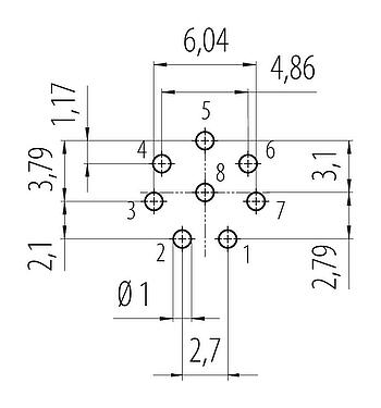 Conductor layout 99 9128 090 08 - Snap-In Female panel mount connector, Contacts: 8, unshielded, THT, IP67, VDE