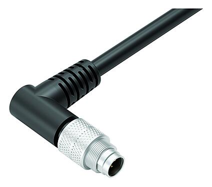 Illustration M9 Male angled connector, Contacts: 5, shielded, moulded on the cable, IP67, PUR, black, 5 x 0.25 mm², 5 m