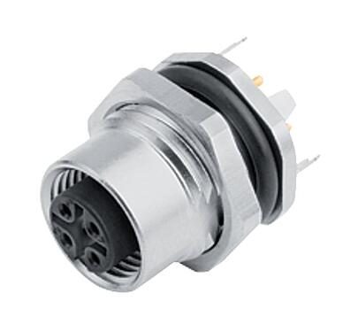 Illustration M12 Female panel mount connector, Contacts: 8, shieldable, THT, IP68, UL 2238, PG 9, Rear mounting, potted