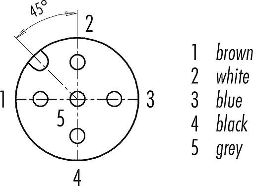 Disposición de los contactos (lado de la conexión) M12 Toma de brida, Número de contactos: 5, sin blindaje, hilos, IP67, UL 2238, M16x1,5, Montaje frontal