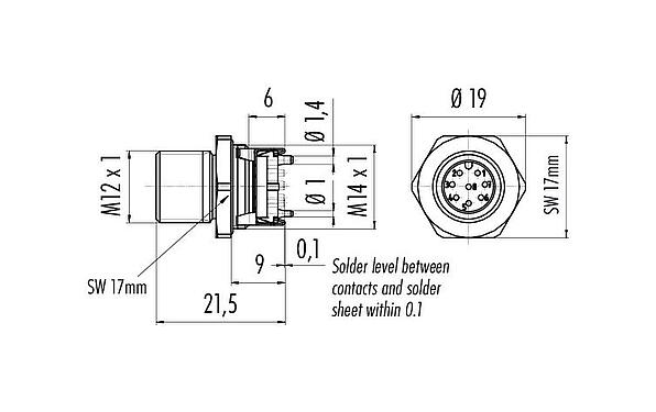 Scale drawing 99 3481 401 08 - M12 Male panel mount connector, Contacts: 8, shieldable, SMT, IP67