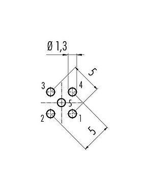 Conductor layout 86 0232 0000 00005 - M12 Female panel mount connector, Contacts: 5, unshielded, THT, IP68, UL 2238, M16x1.5
