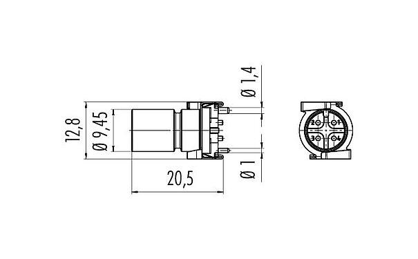 Scale drawing 09 0445 601 05 - M12 Male receptacle, Contacts: 5, shieldable, SMT, IP67