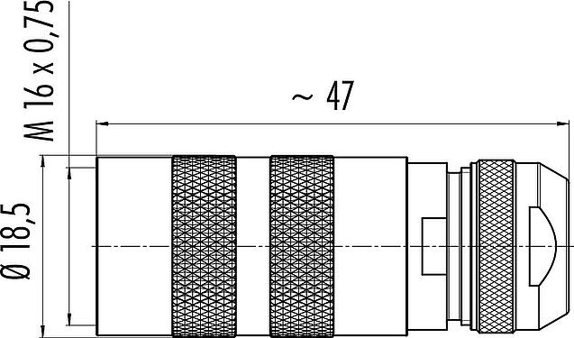 Scale drawing M16 Female cable connector, Contacts: 4 (04-a), 4.1-7.8 mm, shieldable, solder, IP68, UL 2238, Short version