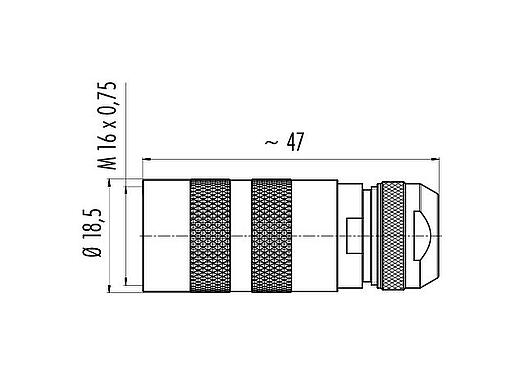 Scale drawing M16 Female cable connector, Contacts: 7 (07-a), 4.1-7.8 mm, shieldable, solder, IP68, UL 2238, Short version