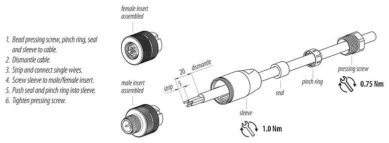 Instrucción de montaje 99 2530 14 03 - M12 Conector de cable hembra, Número de contactos: 2+PE, 4,0-6,0 mm, sin blindaje, tornillo extraíble, IP67