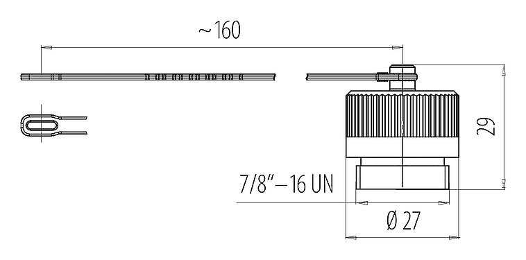 Dessin coté 7/8" Capuchon de protection, IP67, avec sangle de retenue