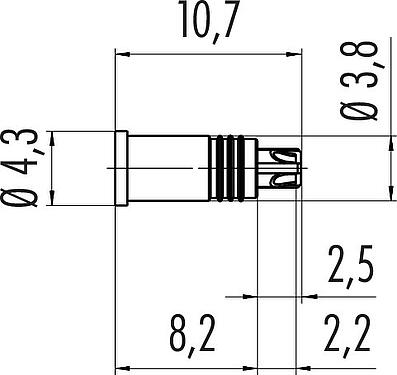 Dessin coté M5 Encastrable mâle, Contacts: 4, non blindé, souder, IP67, UL 2238, Montage frontal, pour tube M5