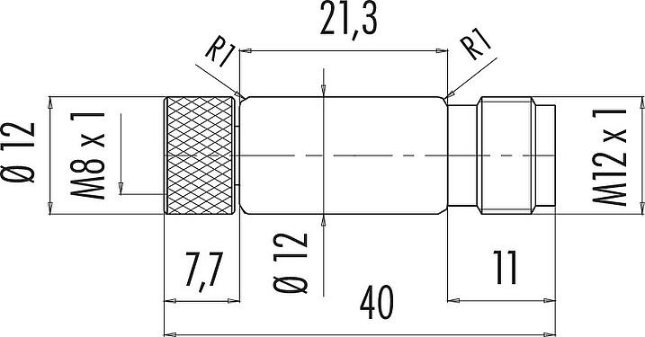 Dessin coté M12/M8 Adaptateur, Contacts: 3, non blindé, enfichable, IP67