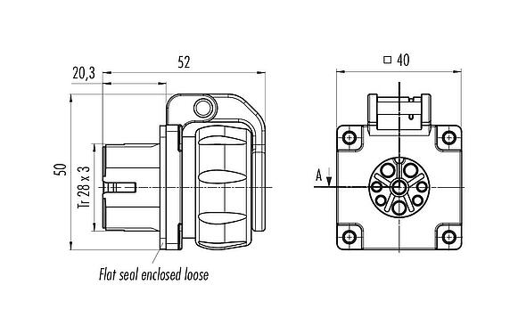 Scale drawing 09 6520 200 12 - Bayonet Female panel mount connector, Contacts: 12, unshielded, crimping (Crimp contacts must be ordered separately), IP68/IP69K, UL 2238, VDE
