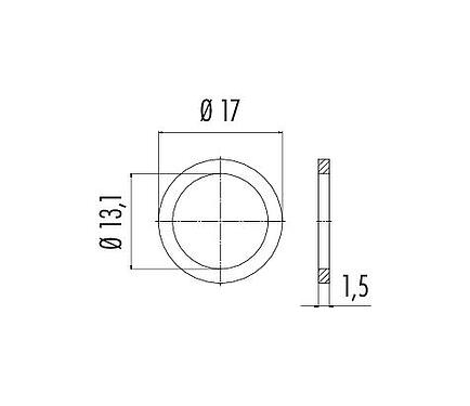 Scale drawing 16 1125 071 - M12-A/B/D/K/K/L/S/T/US/X - Flat gasket for mounting thread, M16 x 1.5, PG9