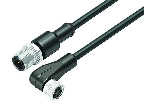 Vista en 3D 77 3429 3408 50004-0030 - M12 Conector de cable macho - conector hembra en ángulo M8x1, Número de contactos: 4, sin blindaje, moldeado en el cable, IP67, UL, PUR, negro, 4 x 0,34 mm², 0,3 m