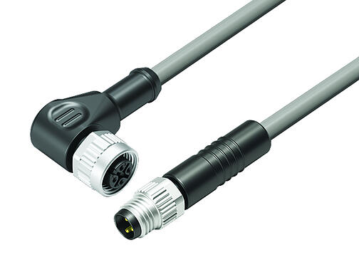 Ilustración 77 3434 3405 20003-0060 - M8 Conector de cable macho - conector hembra en ángulo M12x1, Número de contactos: 3, sin blindaje, moldeado en el cable, IP67, UL, PVC, gris, 3 x 0,34 mm², 0,6 m
