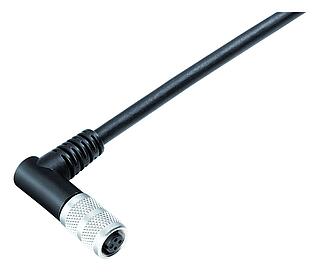 M9 Female angled connector, Contacts: 5, shielded, moulded on the cable, IP67, PUR, black, 5 x 0.25 mm², 2 m