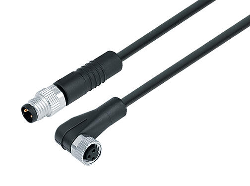 Illustration 77 3408 3405 50004-0200 - M8 Câble de raccordement connecteur mâle - connecteur femelle coudé, Contacts: 4, non blindé, surmoulé sur le câble, IP67, PUR, noir, 4 x 0,34 mm², 2 m