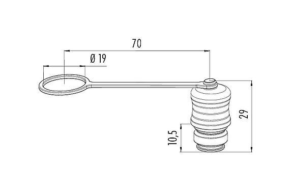 Dessin coté Capuchon de protection, IP67, avec sangle de retenue