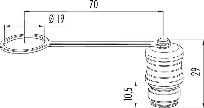 Scale drawing Protecting cap, IP67, with retaining strap