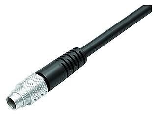 M9 Male cable connector, Contacts: 3, shielded, moulded on the cable, IP67, PUR, black, 5 x 0.25 mm², 5 m