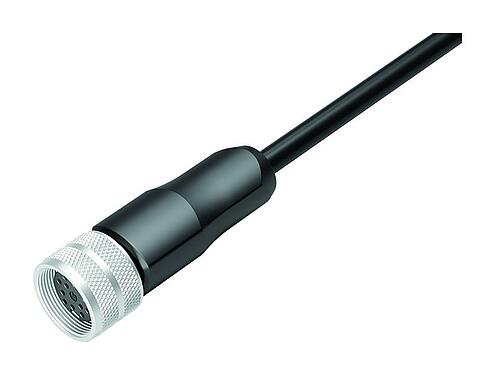 Illustration M16 Female cable connector, Contacts: 12, shielded, moulded on the cable, IP67, PUR, black, 12 x 0.25 mm², 2 m
