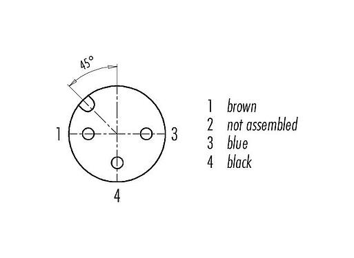Disposition des contacts (Côté plug-in) M12 Connecteur femelle, Contacts: 3, non blindé, surmoulé sur le câble, IP68/IP69K, PUR, noir, 3 x 0,34 mm², pour les applications de soudage, 5 m