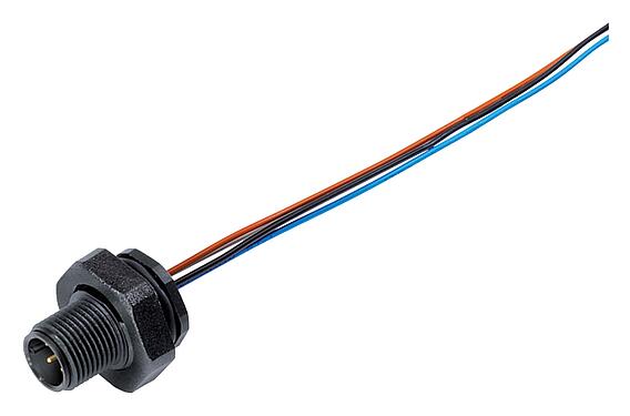 Illustration M12 Male panel mount connector, Contacts: 12, unshielded, single wires, IP67, M16x1.5, Rear mounting, potted