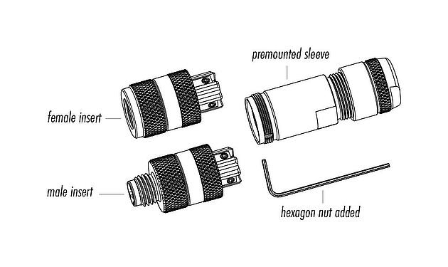 Component part drawing M8 Female cable connector, Contacts: 4, 4.0-5.5 mm, shieldable, screw clamp, IP67, M8x1.0, iris spring