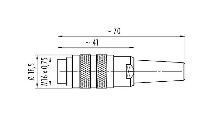 Dibujo a escala M16 Conector de cable macho, Número de contactos: 6 (06-a), 4,0-6,0 mm, blindable, crimpado (los contactos de crimpado deben pedirse por separado), IP40