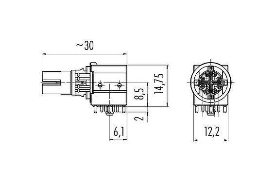 Scale drawing M12 Contact insert, Contacts: 8, shieldable, THT, IP67, UL
