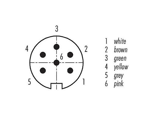 Disposition des contacts (Côté plug-in) M16 Embase mâle, Contacts: 6 (06-a), non blindé, fils, IP67, UL 2238, M18x0,75, Montage mural arrière