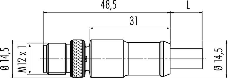 Scale drawing M12 Male cable connector, Contacts: 4, shielded, moulded on the cable, IP67, UL 2238, Profinet/Ethernet CAT5e, PUR, green, 4 x AWG 22, 5 m