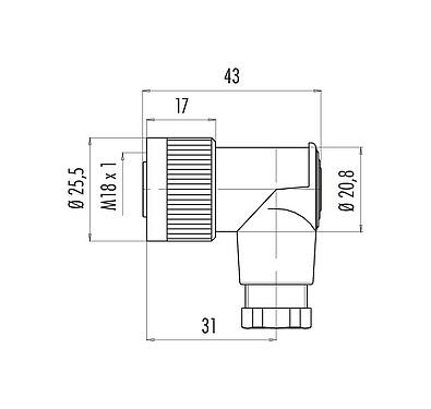 Scale drawing 09 0440 00 04 - M18 Female angled connector, Contacts: 4, 6.5-8.0 mm, unshielded, screw clamp, IP67