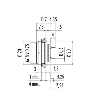 Scale drawing 09 0132 66 12 - M16 Female panel mount connector, Contacts: 12 (12-a), unshielded, THT, IP67, front fastened
