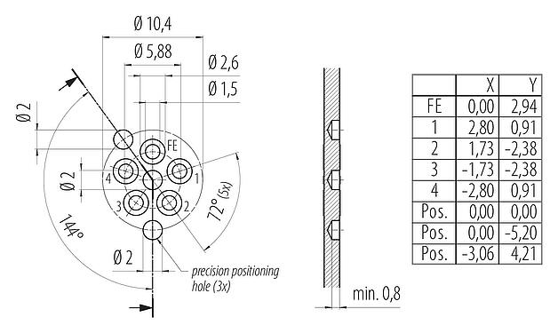 Disposición del conductor 99 0641 10 05 - M12 Enchufe de brida, Número de contactos: 4+FE, sin blindaje, THR, IP67, UL 2238, M16x1,5, Montaje en pared