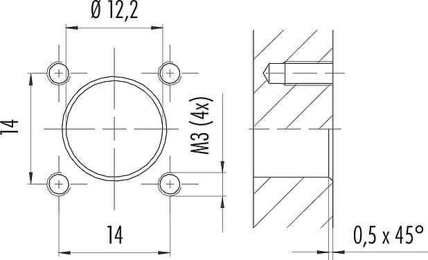 Assembly instructions / Panel cut-out M12 Square male panel mount connector, Contacts: 12, unshielded, single wires, IP40, UL 2238, M3 (4x), Front mounting, potted