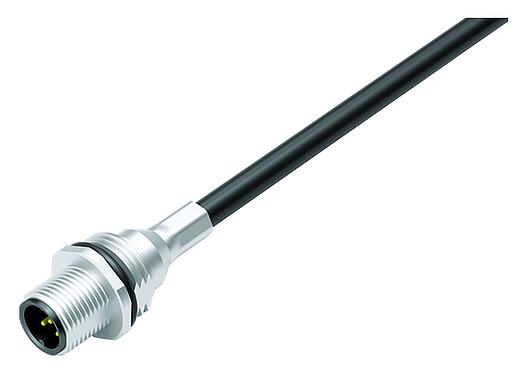 Illustration 70 3481 785 08 - M12 Male panel mount connector, Contacts: 8, shielded, with cable assembled, IP68, M16x1.5, PUR, black, 5 x 0.25 mm², 0.5 m