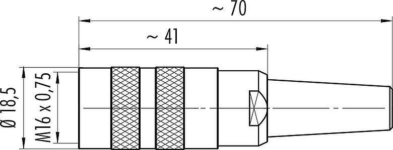 Scale drawing M16 Female cable connector, Contacts: 3 (03-a), 6.0-8.0 mm, shieldable, screw clamp, IP40