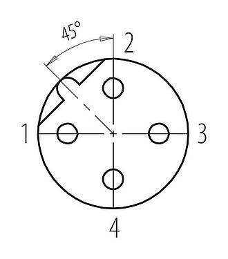Disposition des contacts (Côté plug-in) 09 0442 601 04 - M12 Encastrable femelle, Contacts: 4, blindable, SMT, IP67