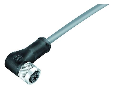 Ilustración M12 Conector hembra en ángulo, Número de contactos: 8, blindado, moldeado en el cable, IP67, UL 2238, PVC, gris, 8 x 0,25 mm², 5 m