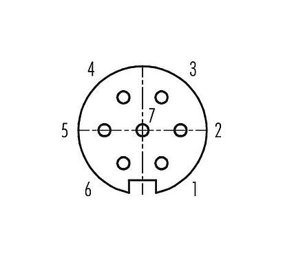 Contact arrangement (Plug-in side) 09 0128 65 07 - M16 Female panel mount connector, Contacts: 7 (07-a), unshielded, THT, IP67, Front mounting