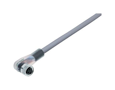 Illustration M8 Female angled connector, Contacts: 4, unshielded, moulded on the cable, IP67/IP69K, UL 2238, PVC, grey, 4 x 0.34 mm², with LED PNP closer, 5 m