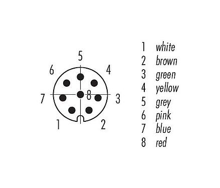 Disposición de los contactos (lado de la conexión) M8 Conector macho en ángulo, Número de contactos: 8, sin blindaje, moldeado en el cable, IP67, UL 2238, PVC, gris, 8 x 0,25 mm², 2 m