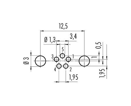 Conductor layout 09 3425 82 05 - M8 Male panel mount connector, Contacts: 5, shieldable, THT, IP67, front fastened