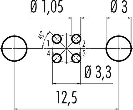 Conductor layout M8 Female angled panel mount connector, Contacts: 4, shieldable, THT, IP67, Rear mounting, potted