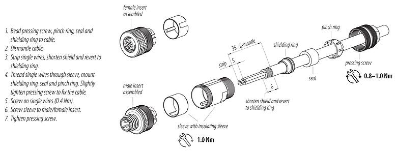 Instructions de montage 99 3729 935 04 - M12 Connecteur mâle, Contacts: 4, 8,0-10,0 mm, blindable, pince à visser, IP67