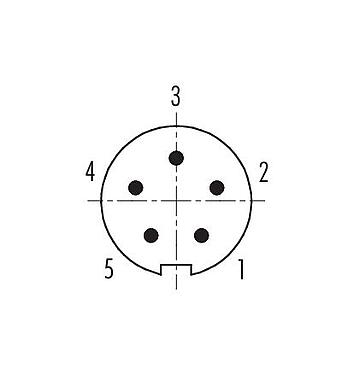 Disposición de los contactos (lado de la conexión) 09 0415 00 05 - M9 Enchufe de brida, Número de contactos: 5, sin blindaje, soldadura, IP67